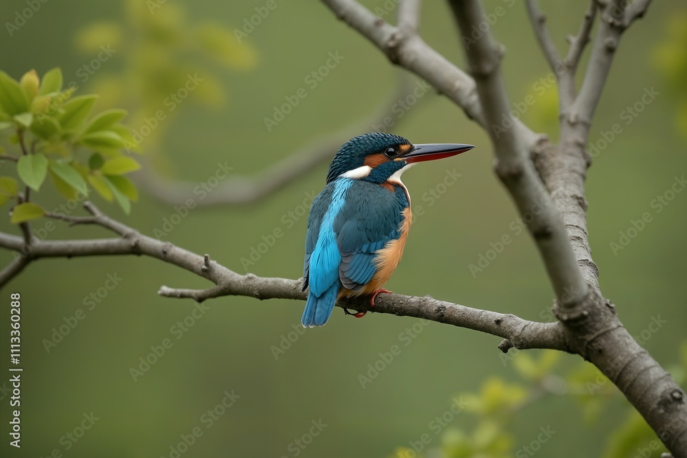 Vibrant Male Common Kingfisher Perched on a Branch Vibrant Male Common Kingfisher Perched on a Branch