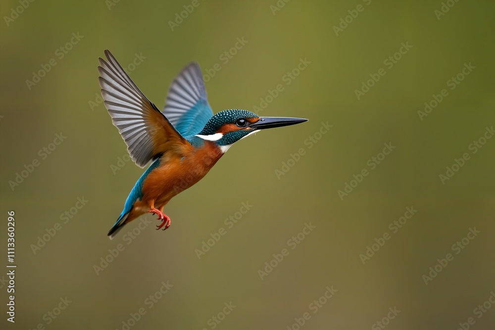 Obraz premium Majestic Kingfisher in Flight Vibrant Colors Against a Soft Background
