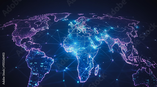 abstract business connection of line from nail node to node on world map background Innovation network points Earth's surface