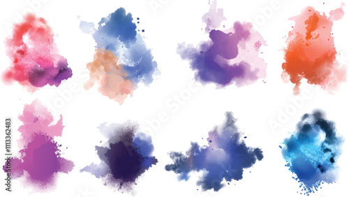 Set of watercolor circles brash multicolored. Collection of vector paint brush strokes, hand drawn brush stroke textures set.