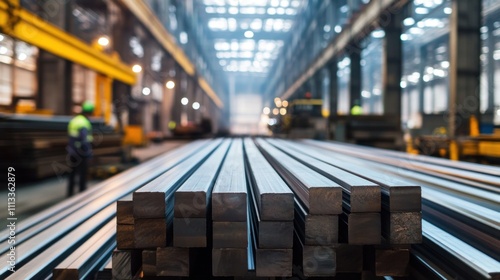 Steel Square Bars in a Factory