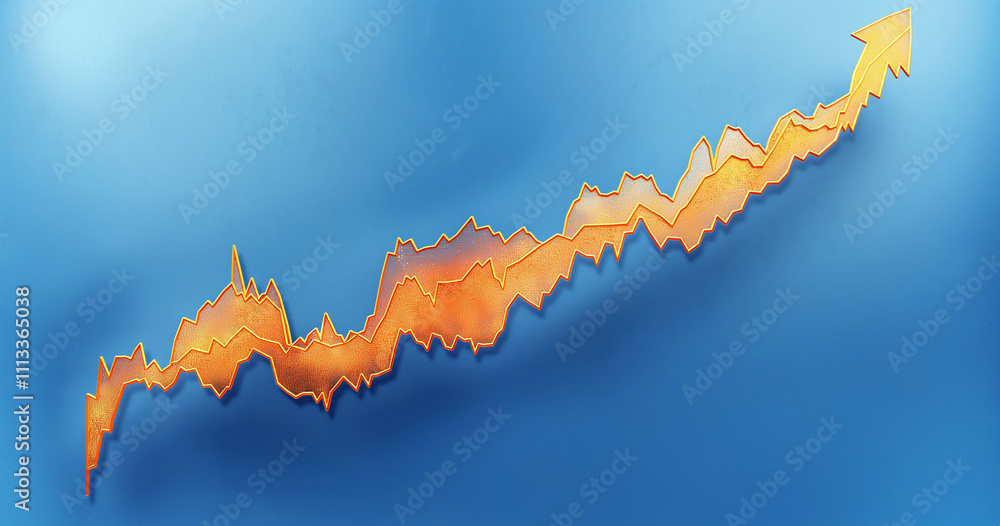 Golden Growth Chart on a Blue Background Golden Growth Chart on a Blue Background