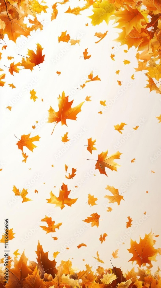 Falling Autumn Leaves Dance Gracefully in the Air, Creating a Serene Seasonal Scene. Falling Autumn Leaves Dance Gracefully in the Air, Creating a Serene Seasonal Scene.