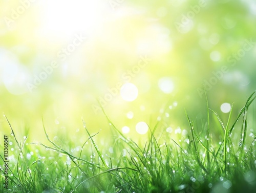 Green lawn with fresh grass outdoors. Nature spring grass background texture. - ai