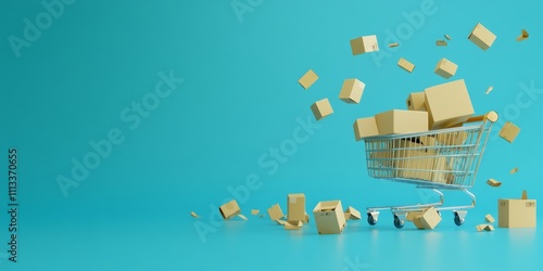 Online Shopping Cart Overflowing with Packages