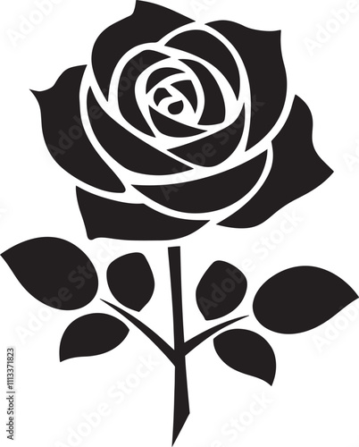 Rose Black Color Silhouette and Flat Rose Flower icon Elegant Vector
