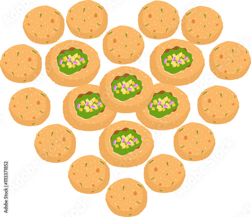 Pani puri Indian food illustration.