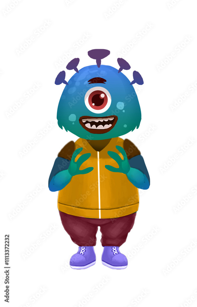 Cartoon Green Monster With One Eyes Assets Cartoon Green Monster With One Eyes Assets