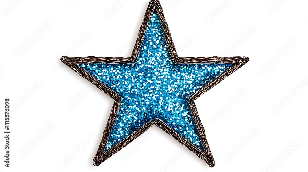 Sparkling Blue Glitter Star Wire Frame Festive Decor Holiday Ornament Sparkling Blue Glitter Star Wire Frame Festive Decor Holiday Ornament