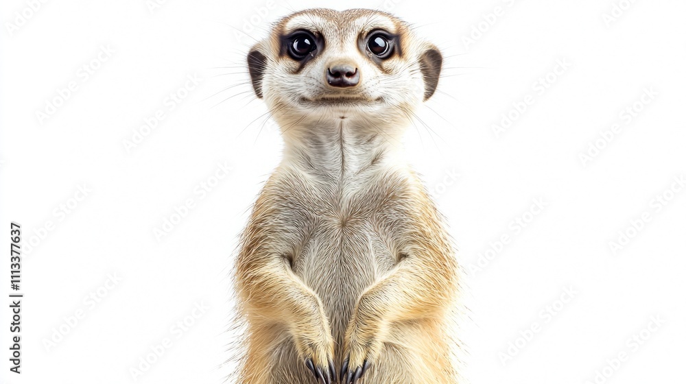 Adorable Meerkat Portrait Wildlife Cute Animal Pet Mammal Funny White Background Studio Shot Close Adorable Meerkat Portrait Wildlife Cute Animal Pet Mammal Funny White Background Studio Shot Close