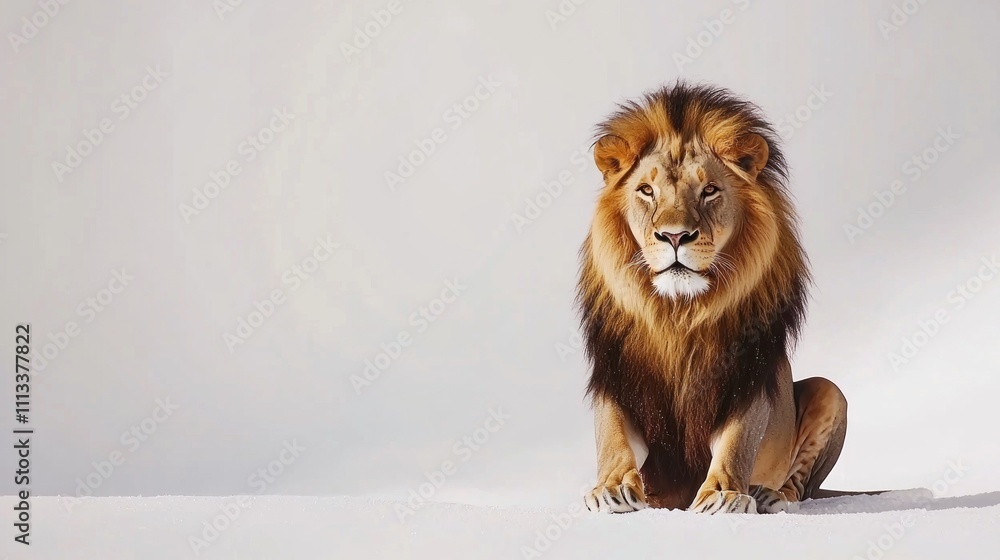 Obraz premium Majestic Male Lion in Winter Wonderland Powerful Wildlife Photography