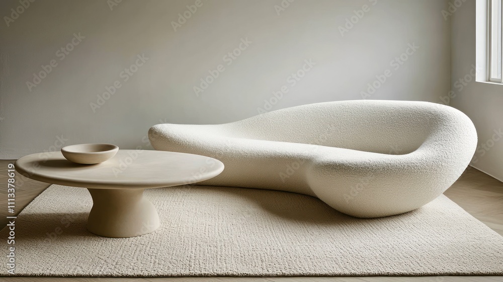 Modern minimalist living room with plush sofa and coffee table Modern minimalist living room with plush sofa and coffee table