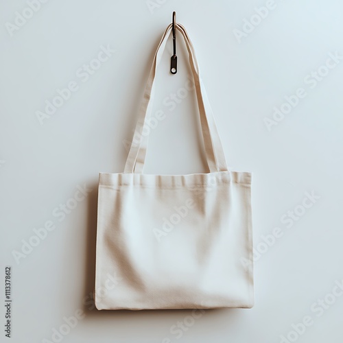 White Canvas Tote Bag Hanging on a Hook