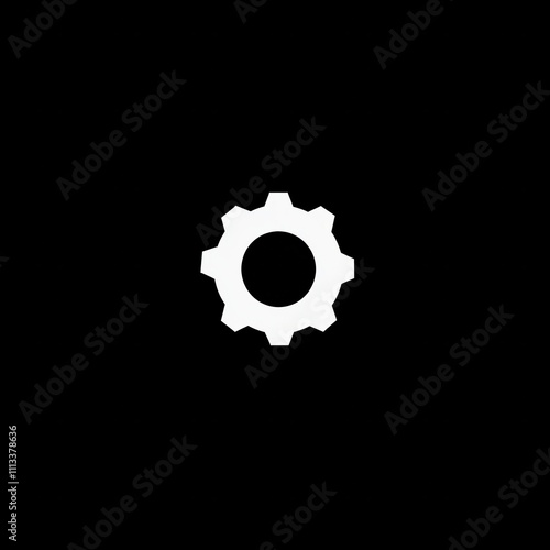 White gear icon on black background. photo