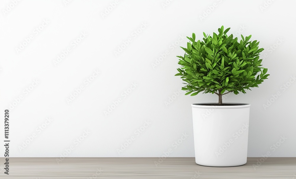 Fototapeta premium Minimalist serenity living room concept, Potted plant against a minimalist white wall, adding greenery to a modern space.