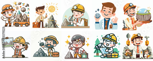 Vector Set of a Geologist in a Simple Flat Design Style