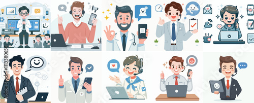 Vector Set of a Communication Specialist in a Simple Flat Design Style