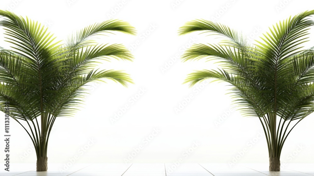 Fototapeta premium Tropical 3D Rendering of Healthy Palm Trees with Bright Green Leaves on White Background