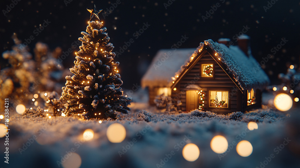 Fototapeta premium House Decorated and Lighted for Christmas