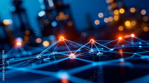 Abstract technology network with glowing nodes.