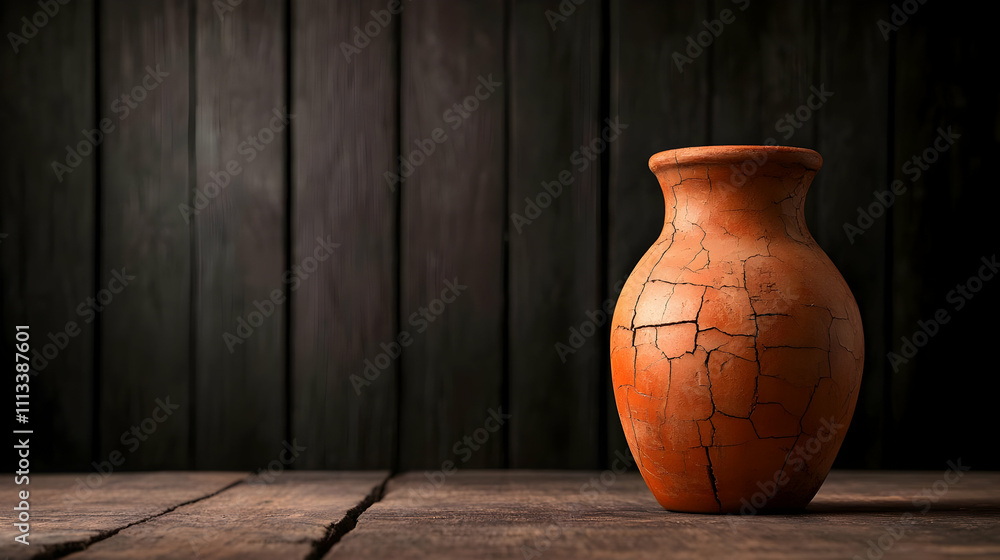 Antique clay pot on wooden table background. Antique clay pot on wooden table background.