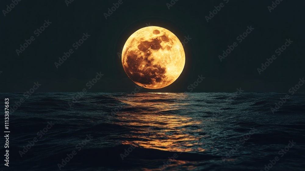 A glowing electric moon hovering above a dark ocean. A glowing electric moon hovering above a dark ocean.