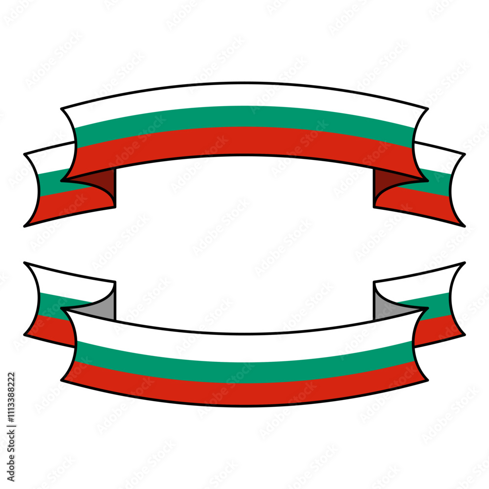 Bulgarian flag ribbon wavy vector illustration isolated on white background editable and scalable for emblem, poster, label, banner, design element etc Bulgarian flag ribbon wavy vector illustration isolated on white background editable and scalable for emblem, poster, label, banner, design element etc