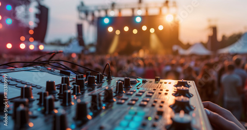 Sunset Festival DJ Mixer Console Controls Music Crowd Event photo