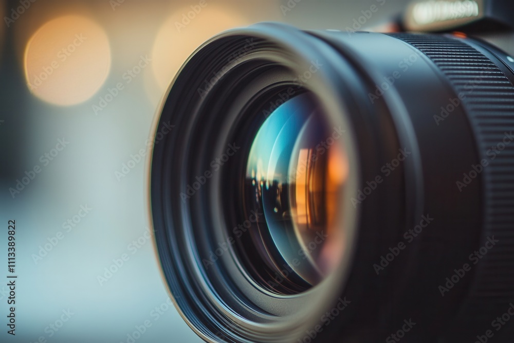 Close-up of a camera lens reflecting city lights. (1) Close-up of a camera lens reflecting city lights. (1)