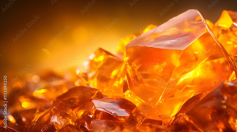 Close-up of glowing amber crystals. Close-up of glowing amber crystals.