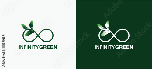 Infinity green plant logo design, leaf vector with infinity symbol