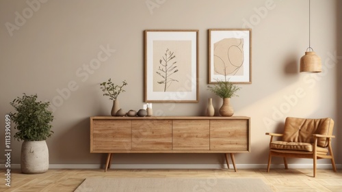 Elegant Mockup Frame in a Cozy Scandinavian-Style Living Room photo