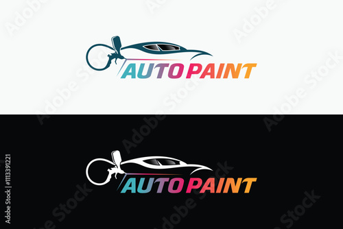 Vector illustration of car paint auto garage logo design with color spray gun symbol