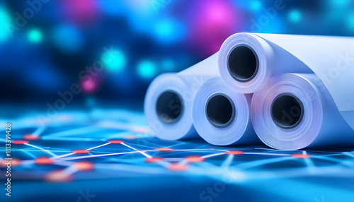 Colorful rolls of paper on a bright background