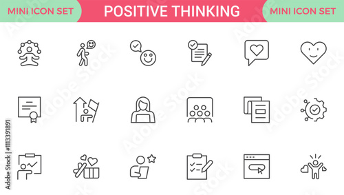 Positive thinking line icons collection.Thin outline icons pack.