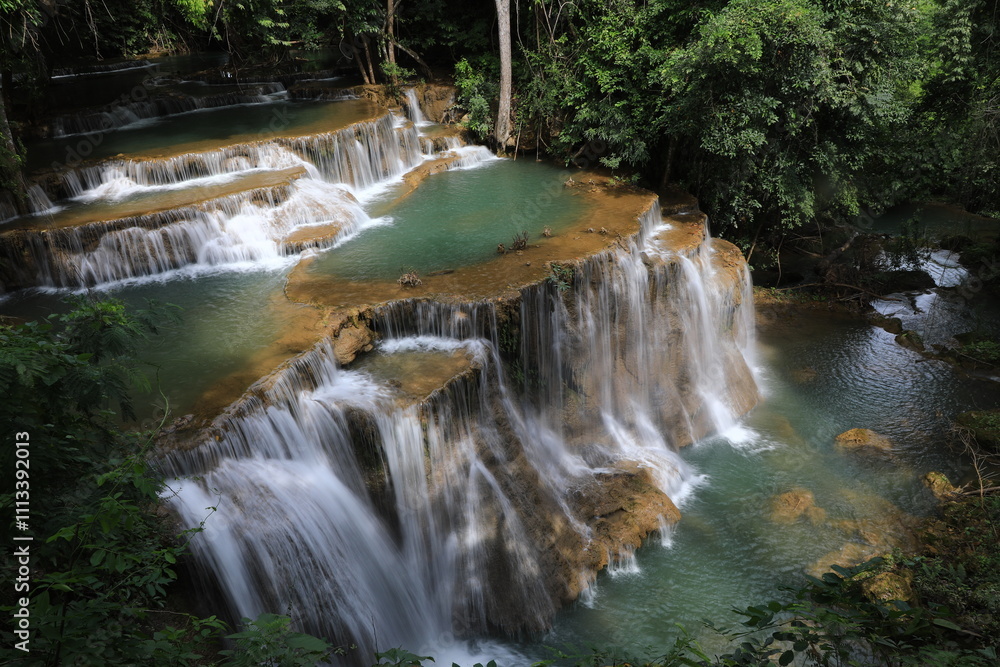 Obraz premium Huay Mae Khamin waterfalls is a beautiful waterfall famous at Srinakarin National Park ,Kanchanaburi Province , Thailand 