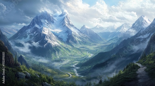 Wallpaper Mural Majestic Mountain Valley: A Breathtaking Panorama Torontodigital.ca