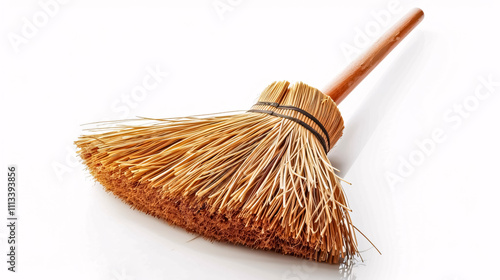 Cleaning Broom: A cleaning broom isolated on a white background, ideal for cleaning and household themes. photo