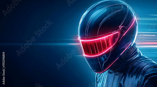 Futuristic racing helmet with neon lights. photo