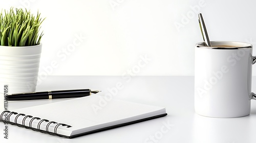 Wallpaper Mural Modern Office Workspace Coffee Notebook Pen Plant Torontodigital.ca