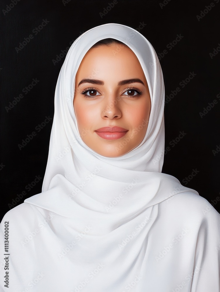Naklejka premium Cultural portrait of a woman in traditional hijab studio setting photography minimalist environment close-up view identity representation
