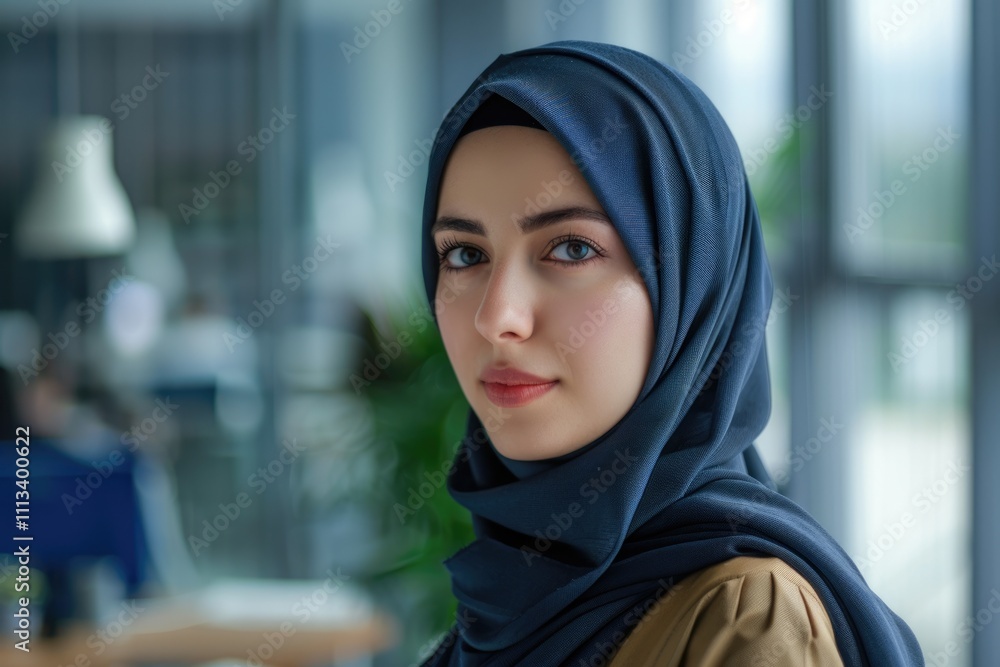 Young muslim hijab business woman in office portrait Young muslim hijab business woman in office portrait