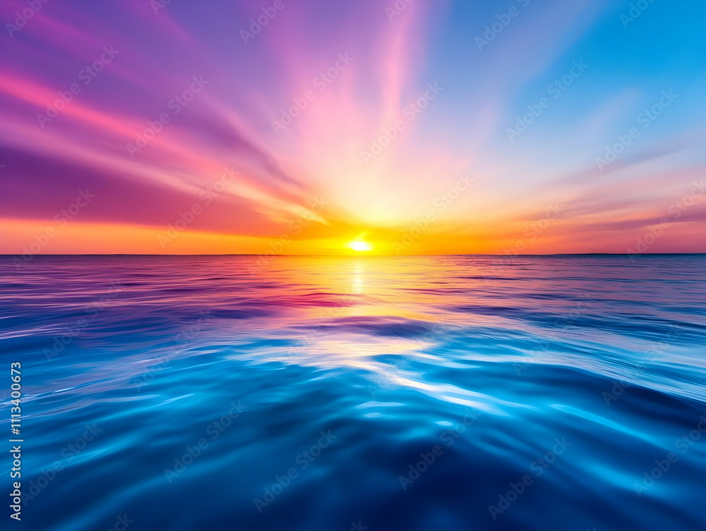 Fototapeta premium Vibrant sunset over serene ocean waters.