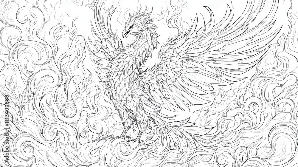 Obraz premium majestic phoenix coloring book Majestic Phoenix Rising Through Swirling Flames