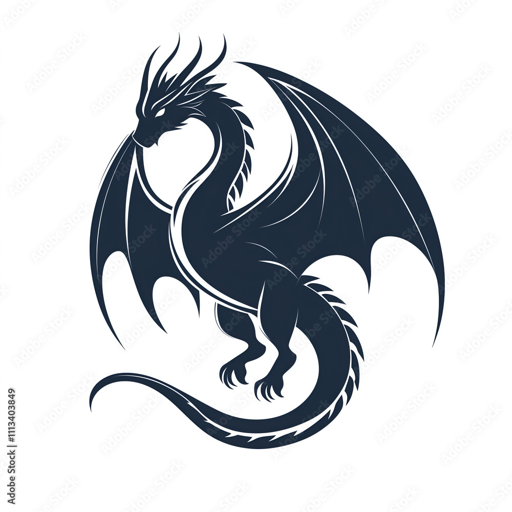 Silhouette of a dragon with wings, vector graphic on a white background Silhouette of a dragon with wings, vector graphic on a white background