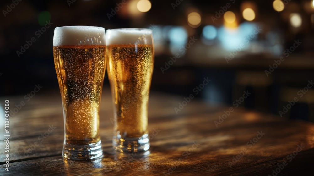Two Glasses of Beer on a Table Two Glasses of Beer on a Table