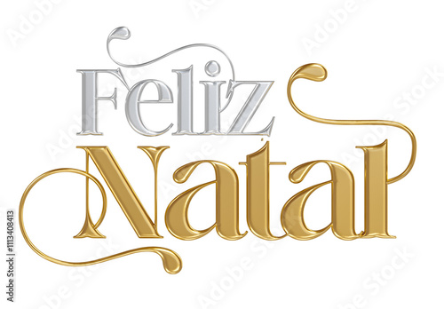 Merry Christmas name in Brazilian Portuguese in gold in 3d render with transparent background