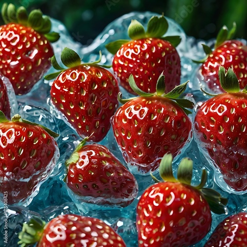 Juicy Red Strawberries Immersed In Sparkling Ice