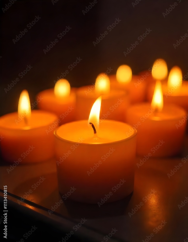 A Close-up Picture Christmas Candles burning at night, Candles Burning in the Dark, A Close-up Picture Christmas Candles burning at night, Candles Burning in the Dark,