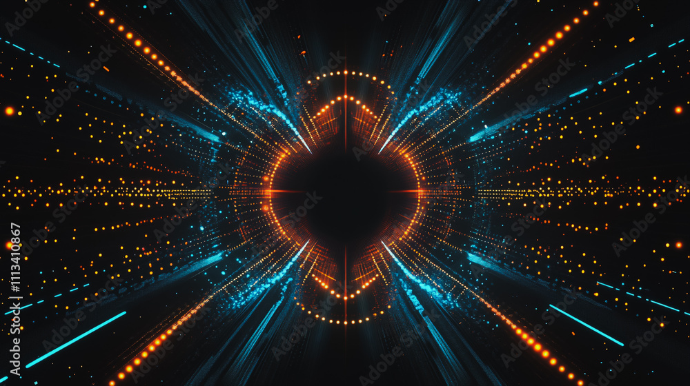 Naklejka premium Abstract black background with Colorful geometric lines. Digital future technology . Abstract business connection of lines from nodes innovation of communication in the network.